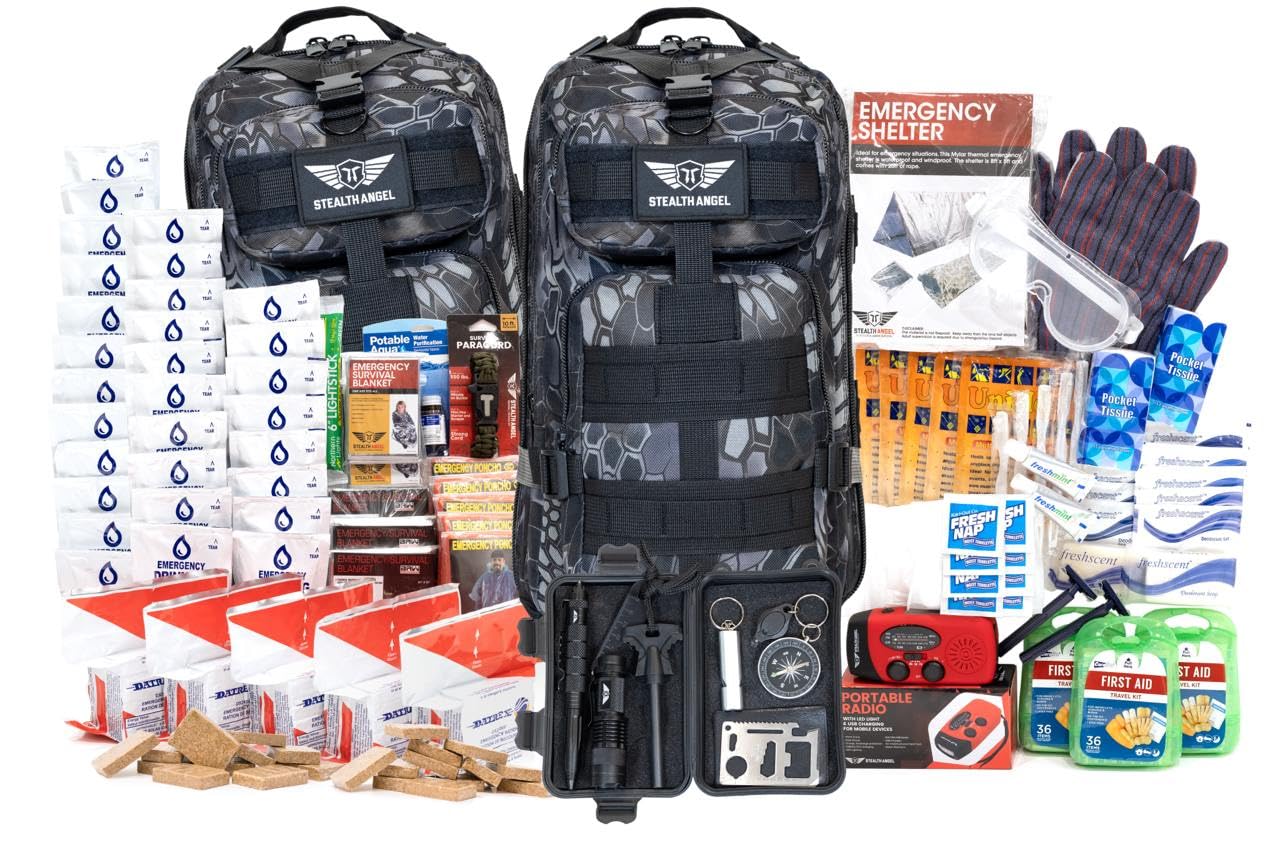 Stealth Angel Survival - 72 Hour Family Emergency Kit - 1-5 Person Survival Bag for Earthquakes, Hurricanes, and Other Natural Disasters