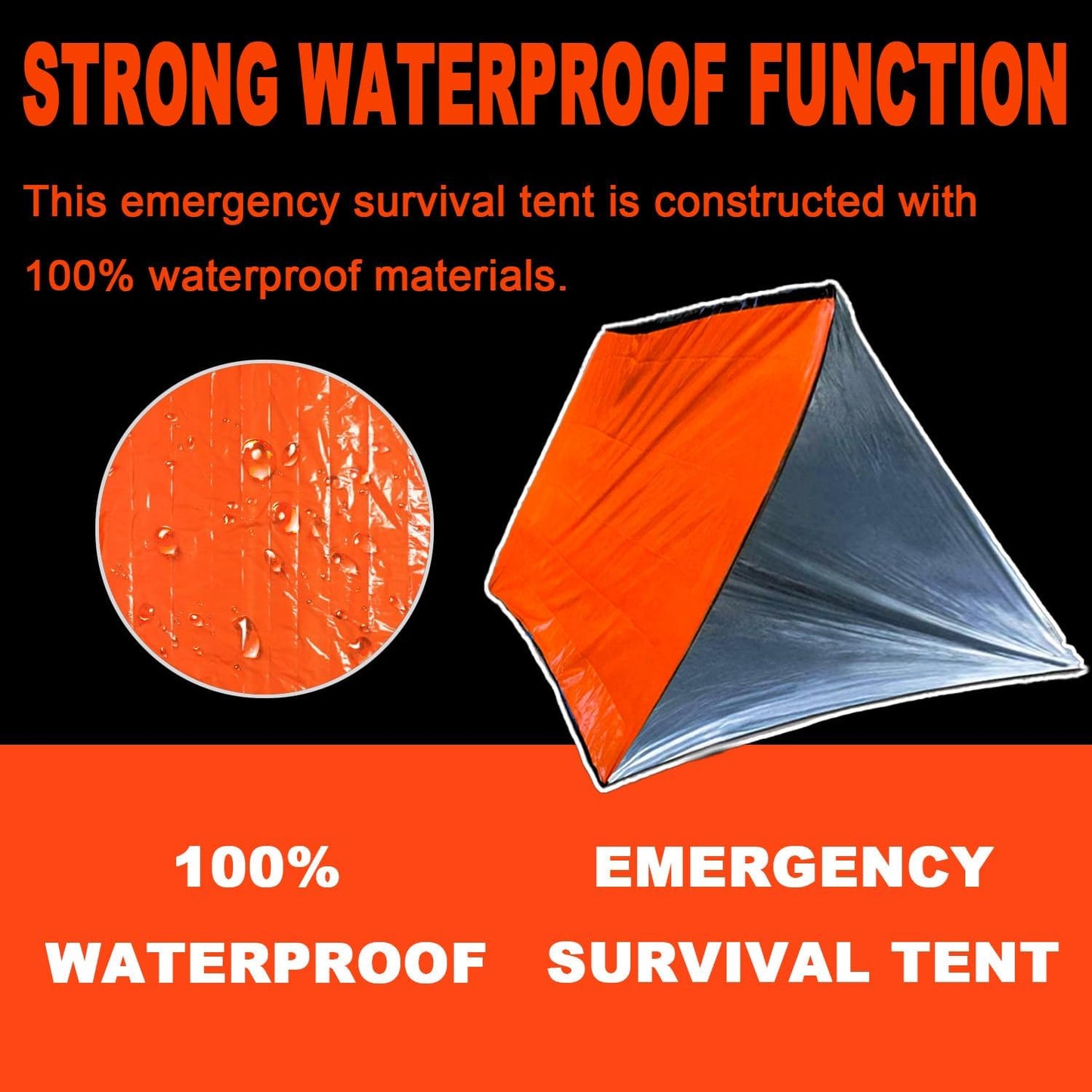 Emergency 2-Person Orange & Gray Survival Tent with Whistle & Paracord, Storm & Tornado Shelter, Tactical for Camping & Survival Kit