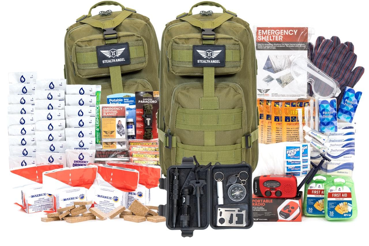 Stealth Angel Survival - 72 Hour Family Emergency Kit - 1-5 Person Survival Bag for Earthquakes, Hurricanes, and Other Natural Disasters