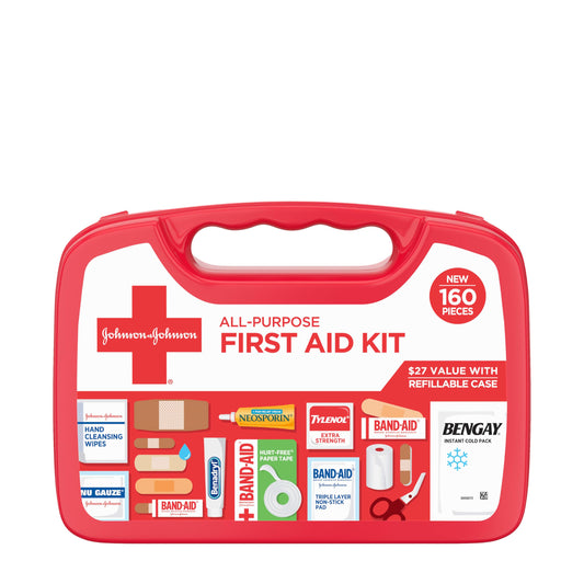 All-Purpose Portable Compact First Aid Kit for Minor Cuts, Scrapes, Sprains & Burns, Home, Car, Travel, Camping & Outdoor Emergency Kit, FSA/HSA Eligible, 160 Pieces