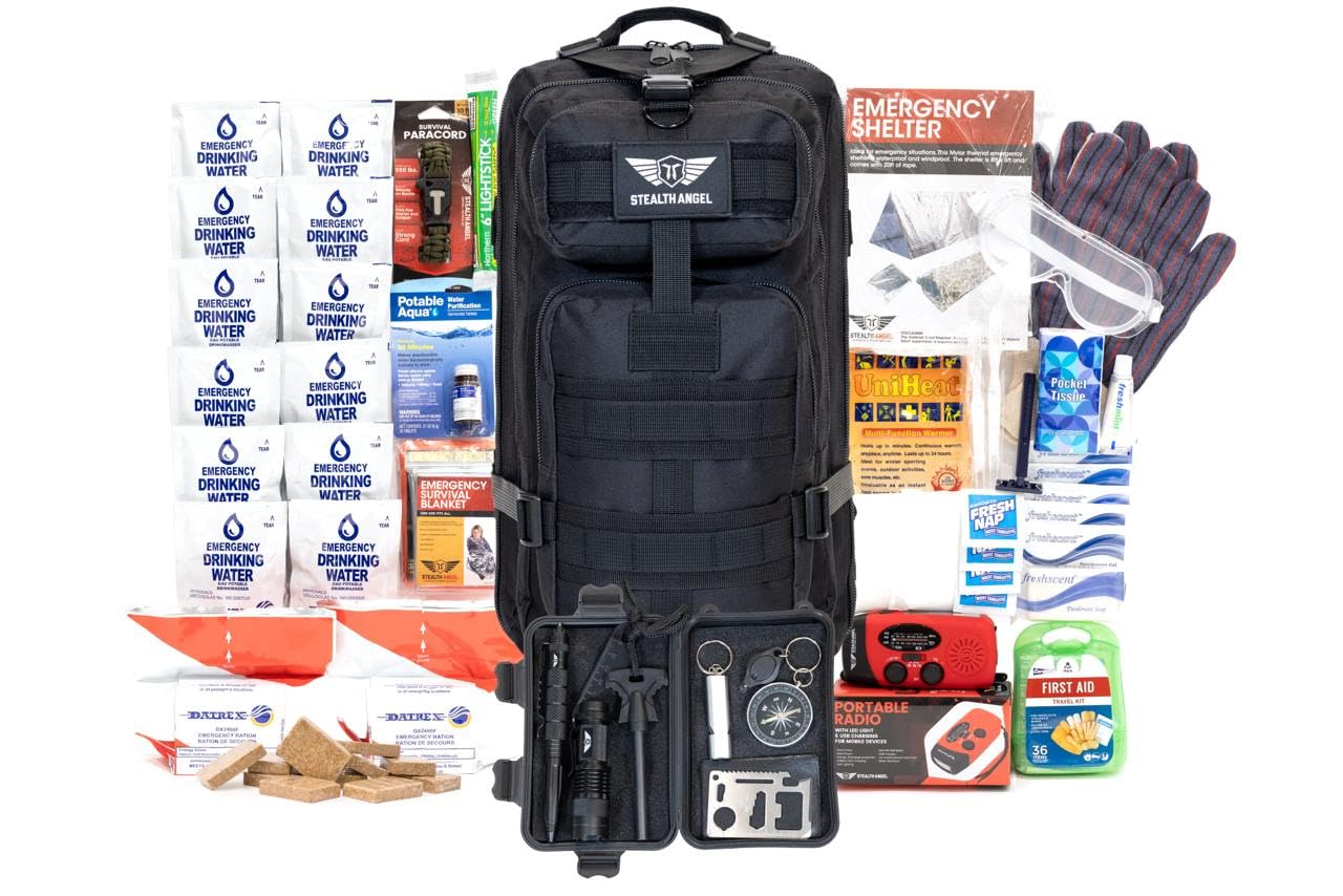 Stealth Angel Survival - 72 Hour Family Emergency Kit - 1-5 Person Survival Bag for Earthquakes, Hurricanes, and Other Natural Disasters