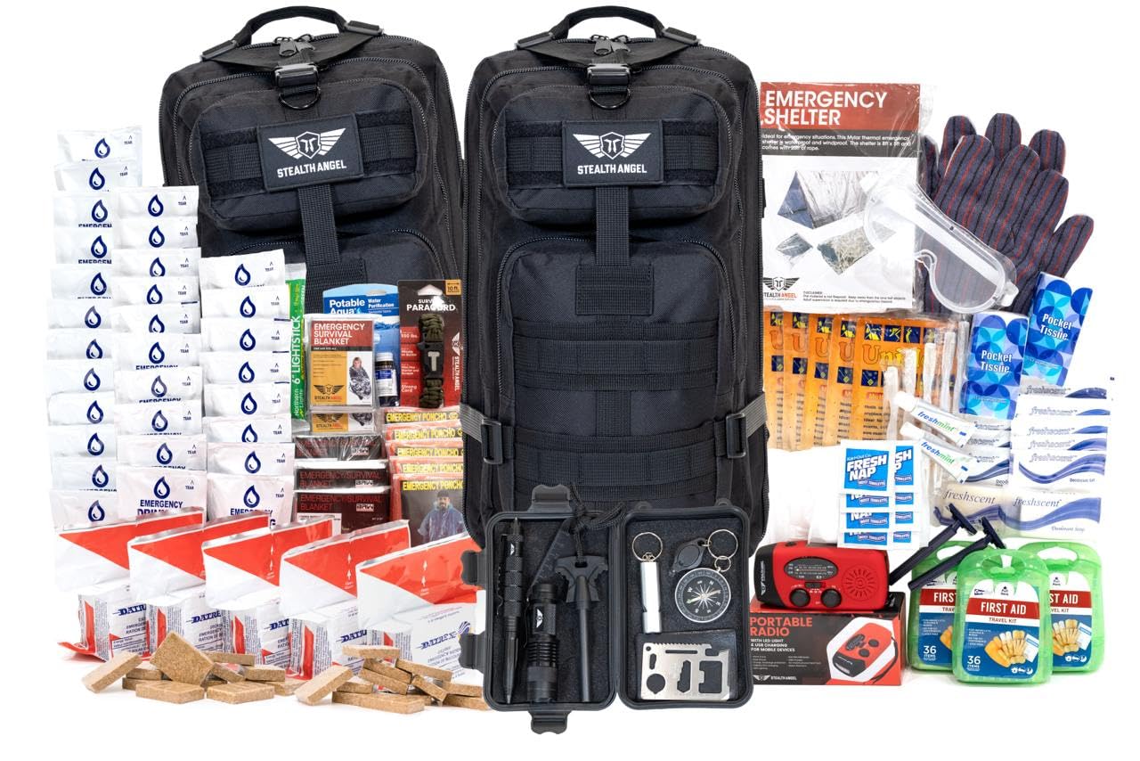 Stealth Angel Survival - 72 Hour Family Emergency Kit - 1-5 Person Survival Bag for Earthquakes, Hurricanes, and Other Natural Disasters
