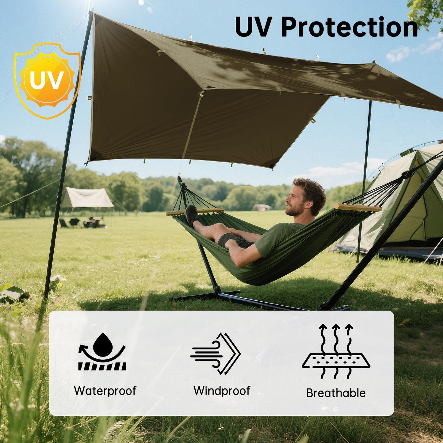 FREE SOLDIER Waterproof Portable Tarp Multifunctional Outdoor Camping Traveling Awning Backpacking Tarp Shelter Rain (Brown 10×10.5ft)