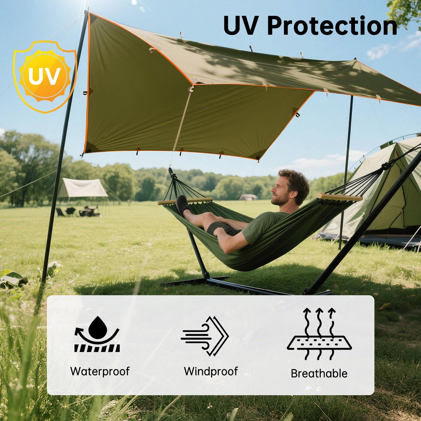 FREE SOLDIER Waterproof Portable Tarp Multifunctional Outdoor Camping Traveling Awning Backpacking Tarp Shelter Rain (Brown 10×10.5ft)