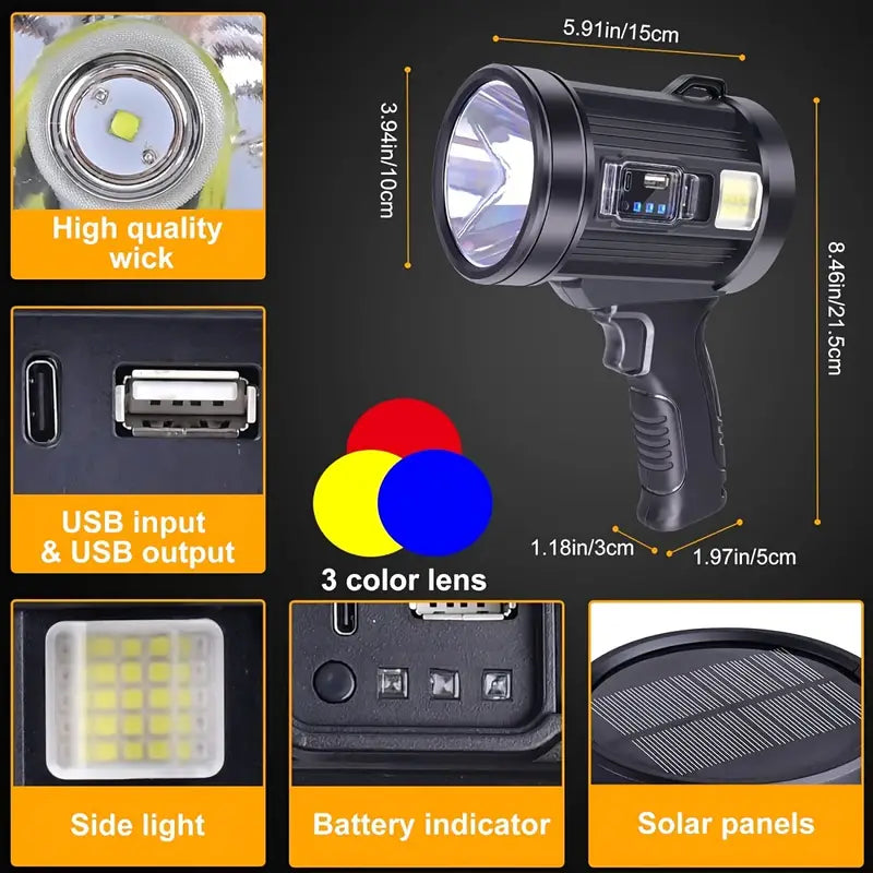 Ultra Bright Rechargeable Spotlight Flashlight with Color Filters - Perfect for Camping-2