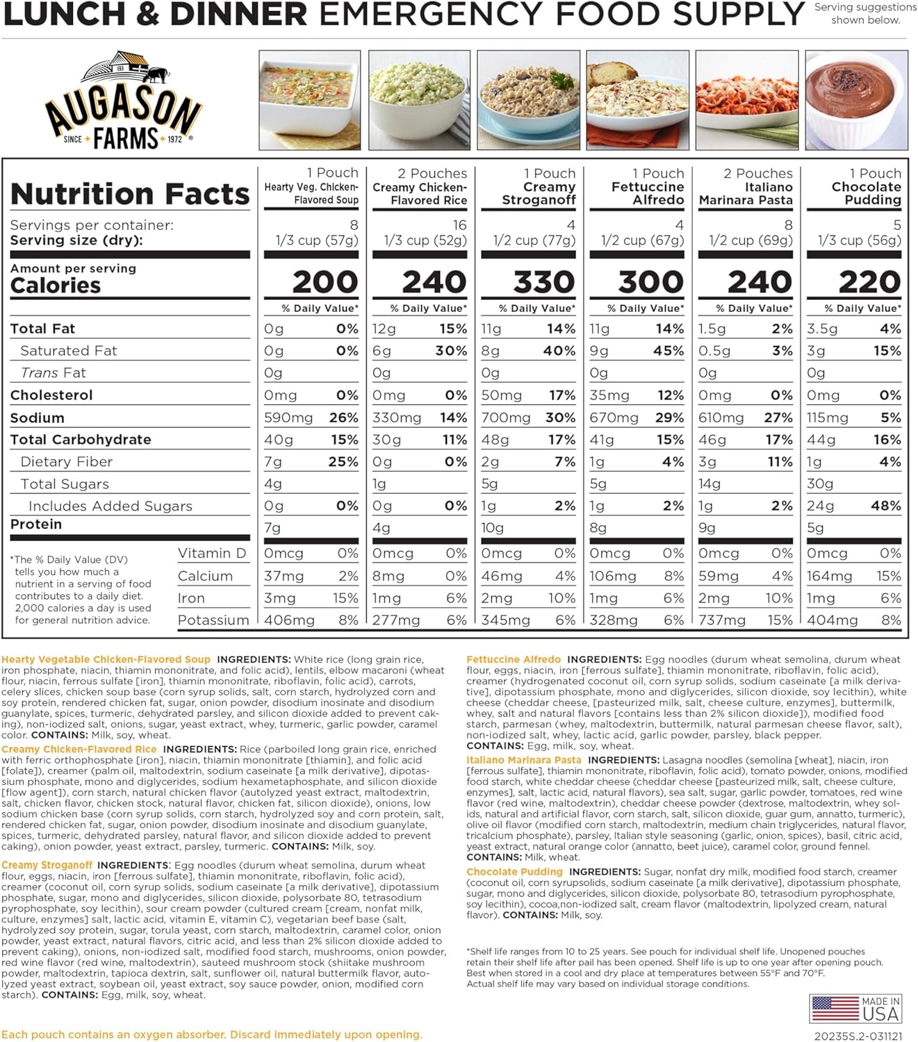 AUGASON FARMS Emergency Food Supply Bucket, 92 Servings, Dehydrated Meal Kit, Variety Pail, Long Shelf Life Just-Add-Water Meals for Disaster Survival Prep, Camping, Hiking, and More