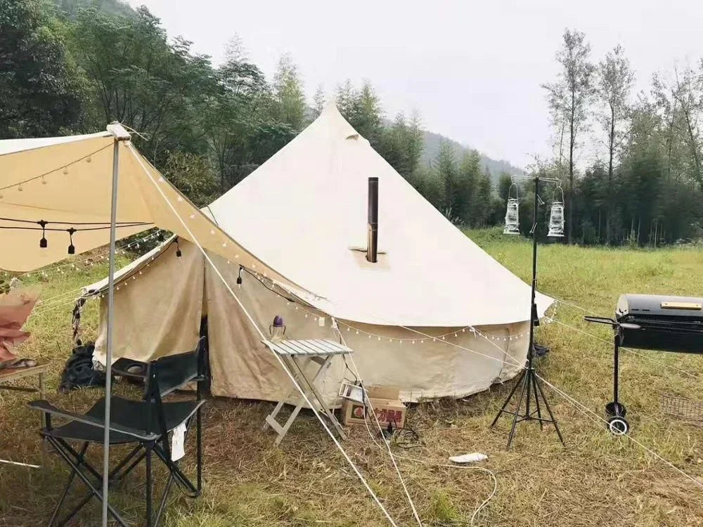 3m 4m 5m 6m cotton canvas bell tent with two stove holes for hiking glamping survival