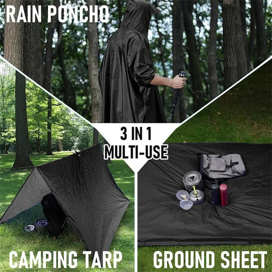 Outdoor 3 In 1 Military Raincoat Hooded Sleeve Waterproof Rain Poncho Motorcycle Rain Cover Camping Hiking Travel Rainwear Tent